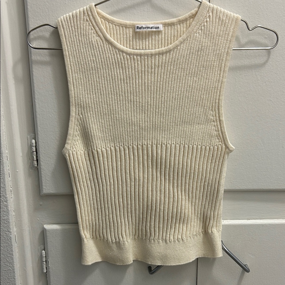 Reformation Ivory Ribbed Tank Top